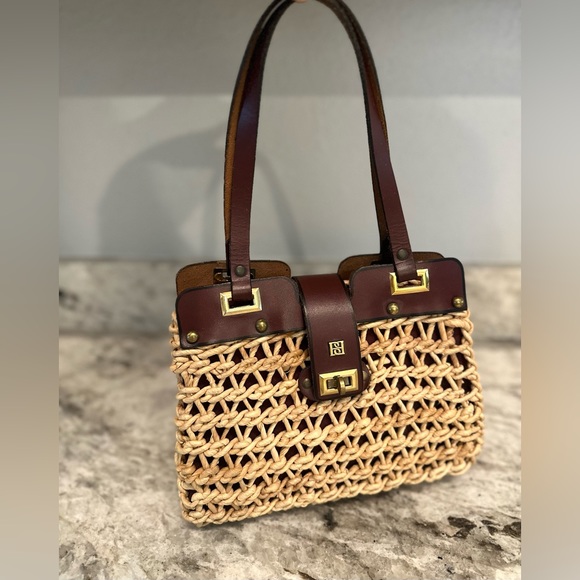 Vintage Borelli Straw and Leather Purse - Picture 1 of 11